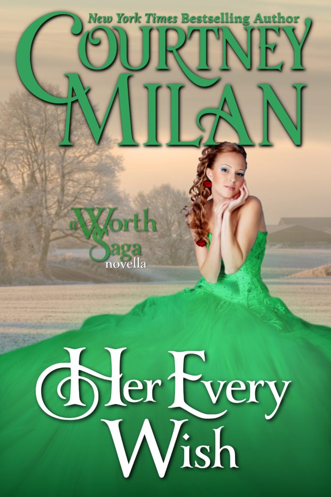 Cover for Her Every Wish: A woman in a green dress sitting in front of a snowy field