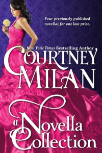 Cover for A Novella Collection: A dark haired white woman looking at a flower in a fuchsia gown
