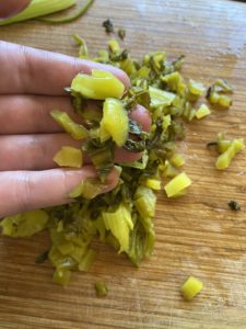 Mustard greens chopped into maybe 1/4 inch thickness